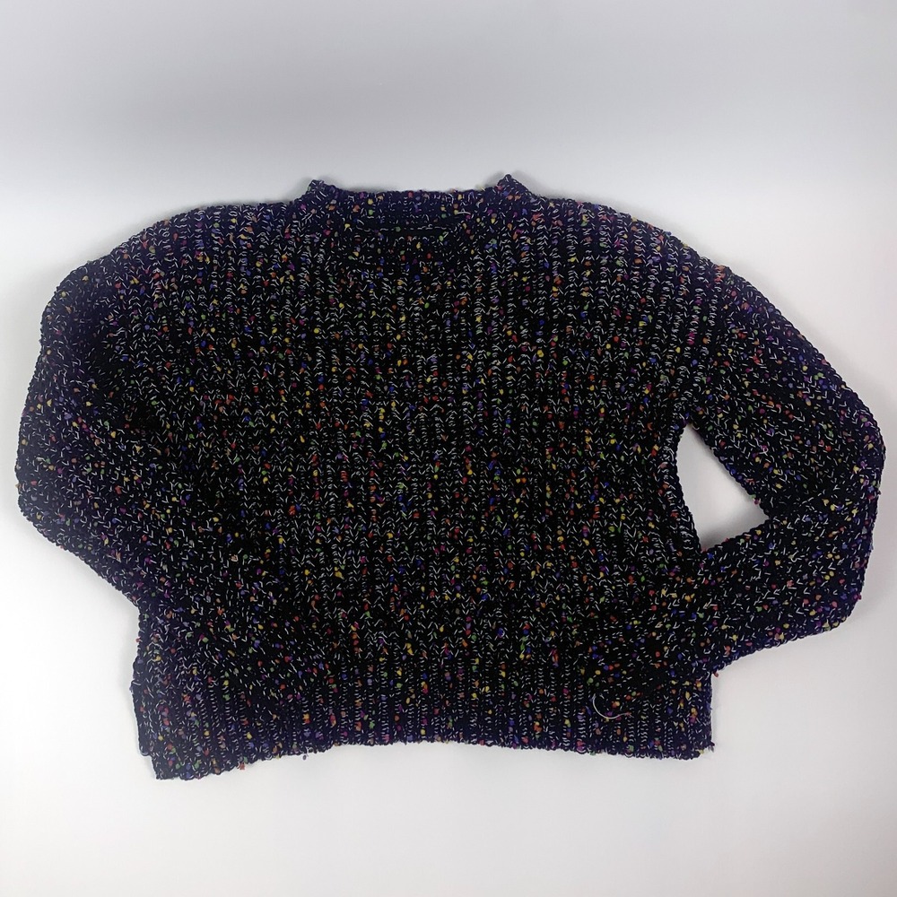 A. Byer Black Color Confetti Chunky Knit Crop Sweater Womens Sz S **Distressed